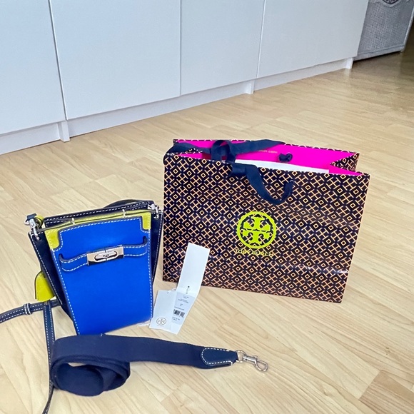 Tory Burch Petite Lee Radziwill Garden Blue and Yellow Crossbody Bag NWT - Picture 11 of 16